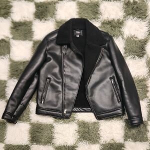 Forever 21 Sherpa Lined Leather Moto Jacket
